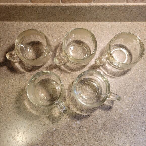 Set of 5 Nestle World Map Globe Etched Glass Clear Coffee Cup 3" Mugs VTG 1970s - Picture 5 of 5